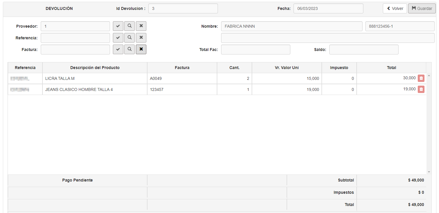 Detalle de Devolución