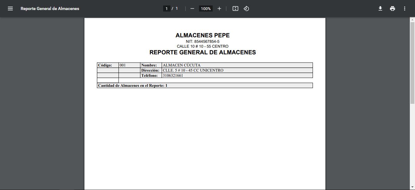 Reporte de almacenes