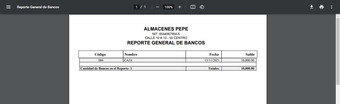 Reporte de Bancos