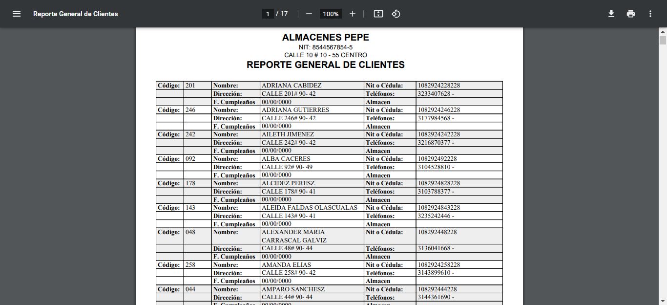 Reporte de Clientes