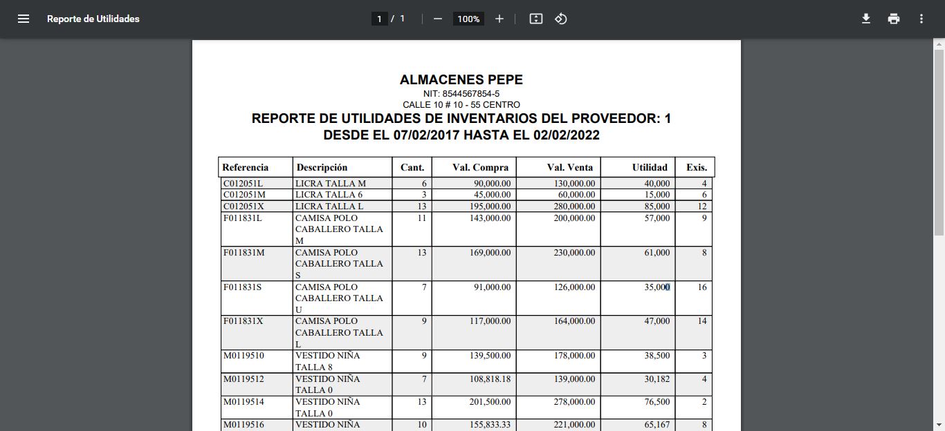 Listado de los pagos a proveedores
