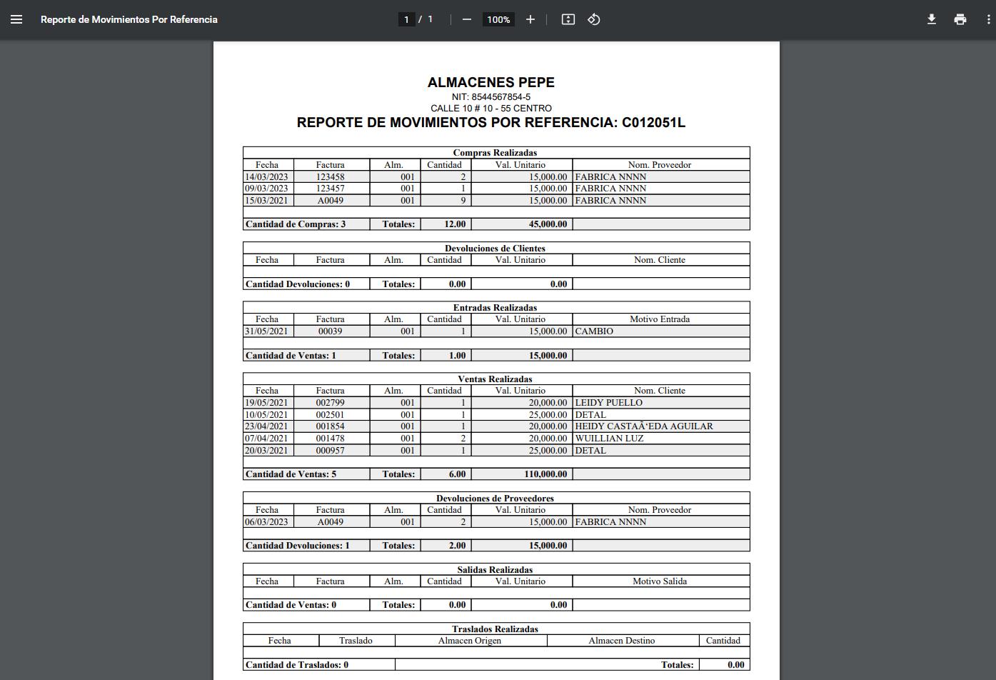 Listado de movimientos por referencia