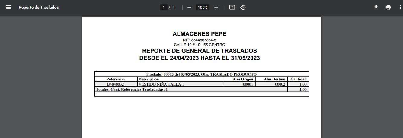 Listado de traslados por referencia