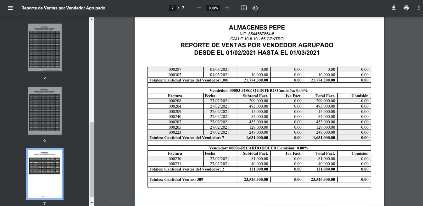 Listado de Ventas por vendedor