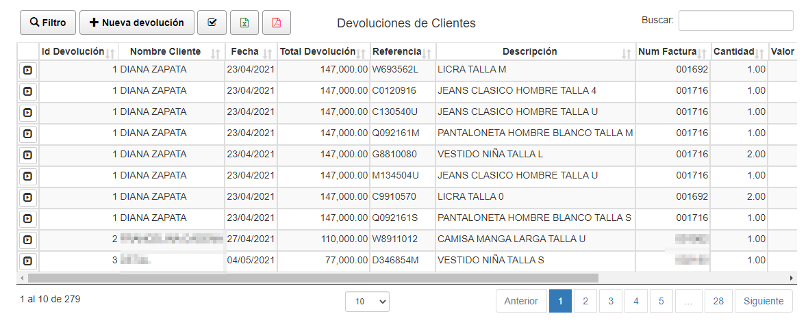 Listado de Devoluciones