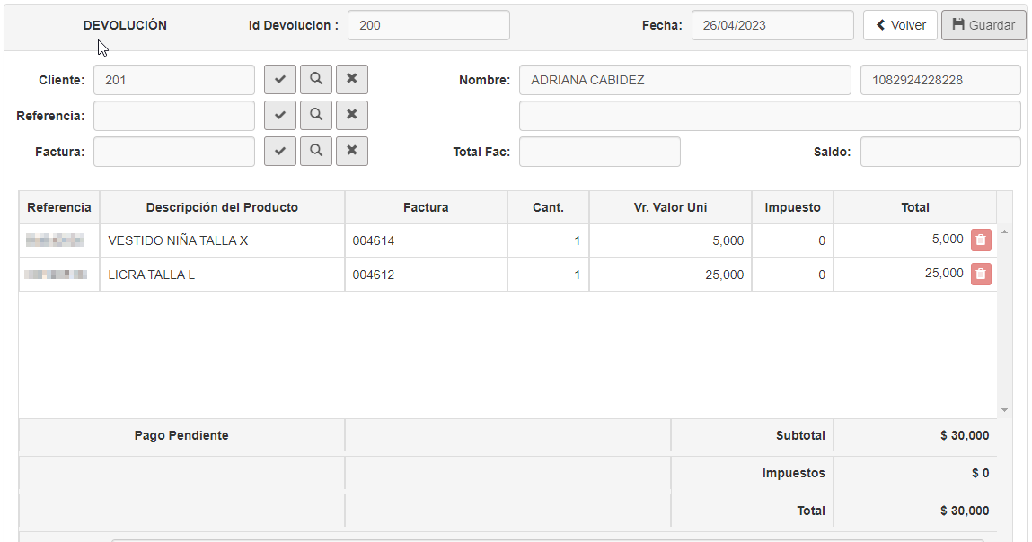 Detalle de Devolución